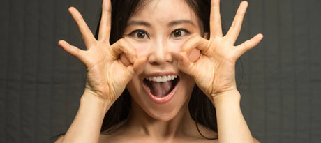 Wrinkles Schminkles blog banner on face yoga for neck lines, in partnership with Koko Face Yoga