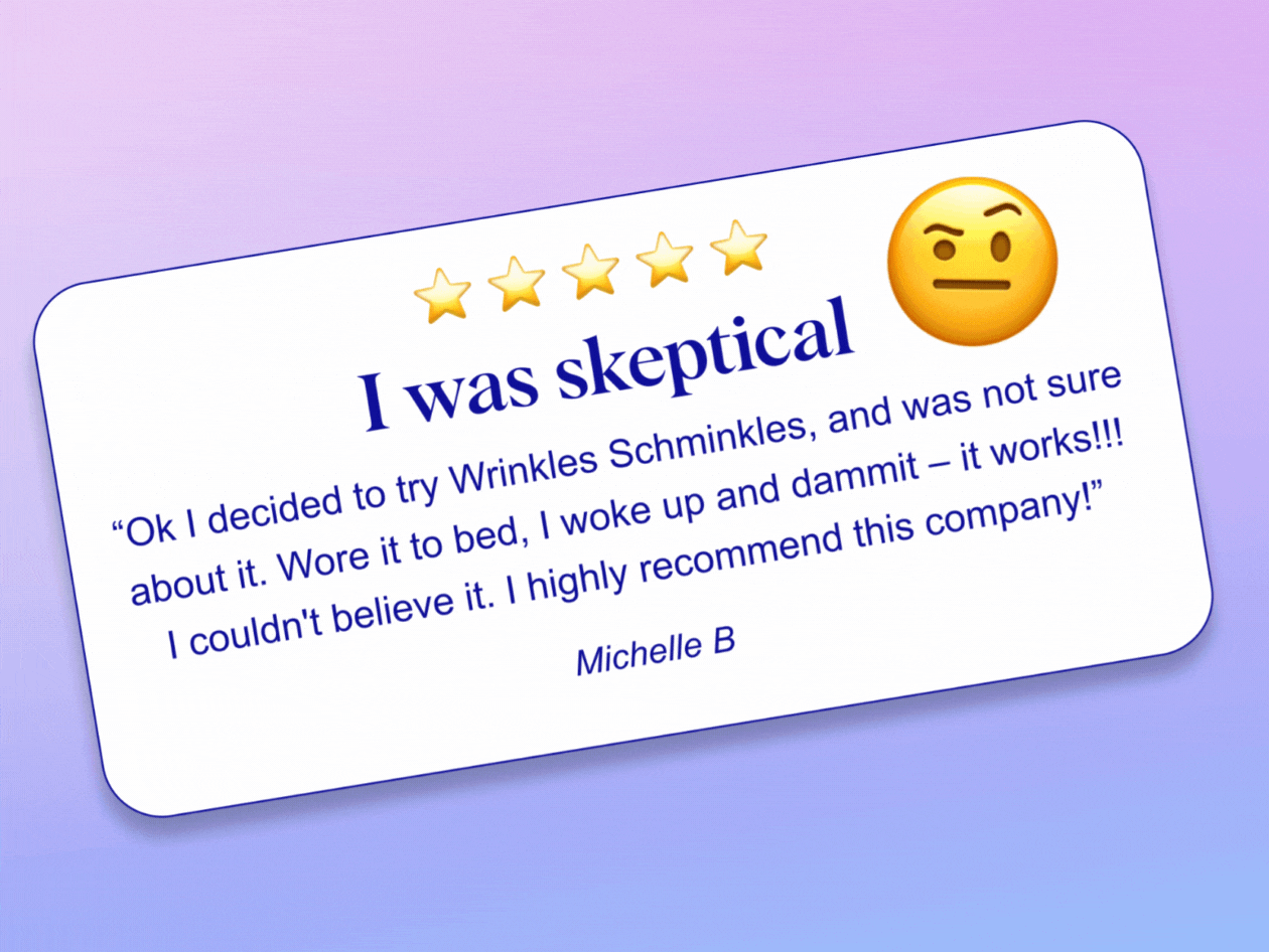 Wrinkles Schminkles blog banner featuring real customer reviews of wrinkle patches